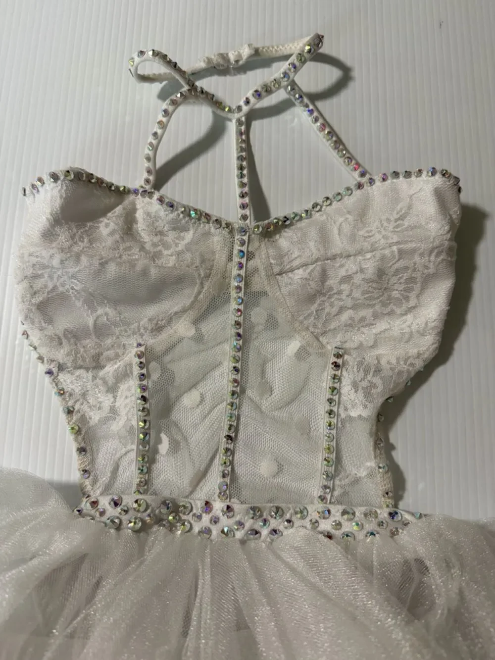 White custom solo Dance Costume bling lace wedding bridal chapel illusion MC chi